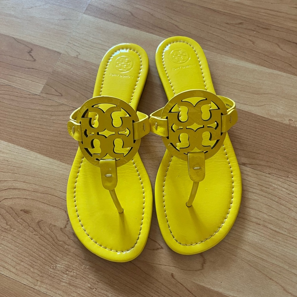 Tory Burch Miller Yellow Sandals with Logo Detail